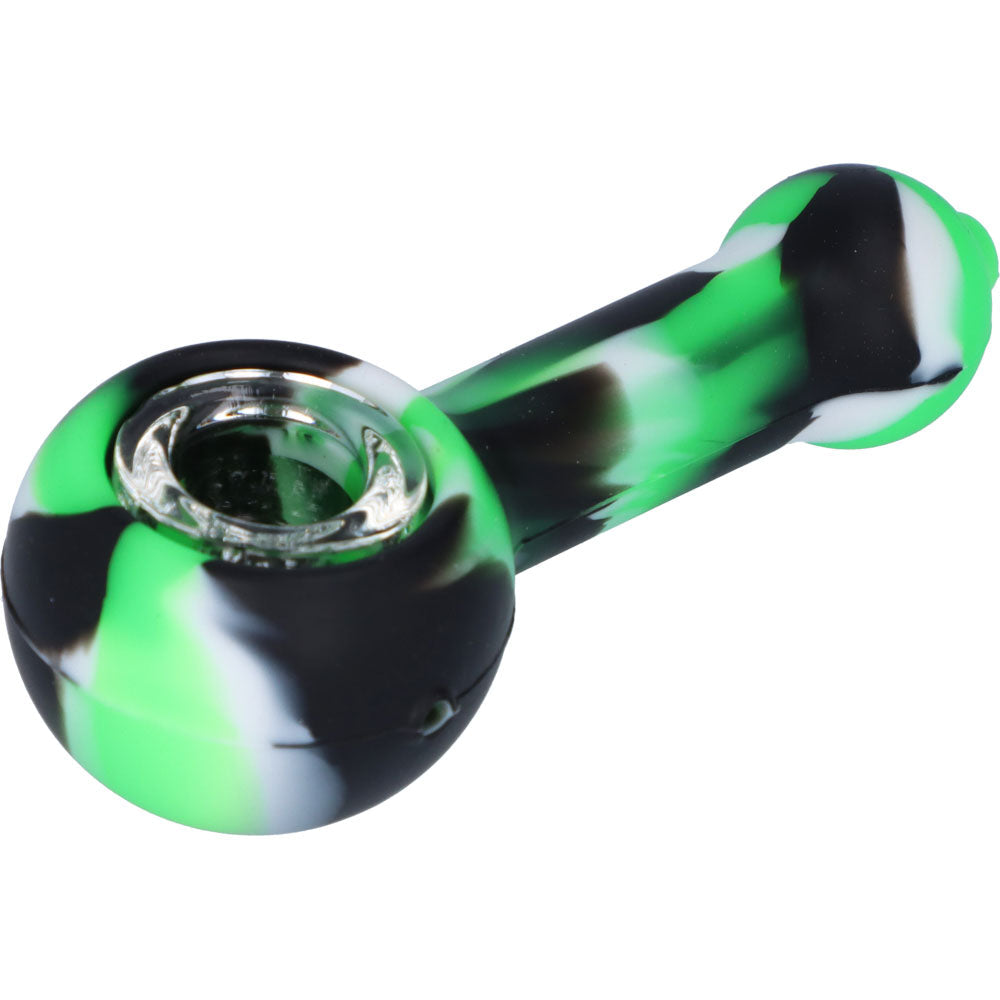 Silicone Spoon Pipe with Glass Bowl | 4.5 Inch | Green/Black | side view 1