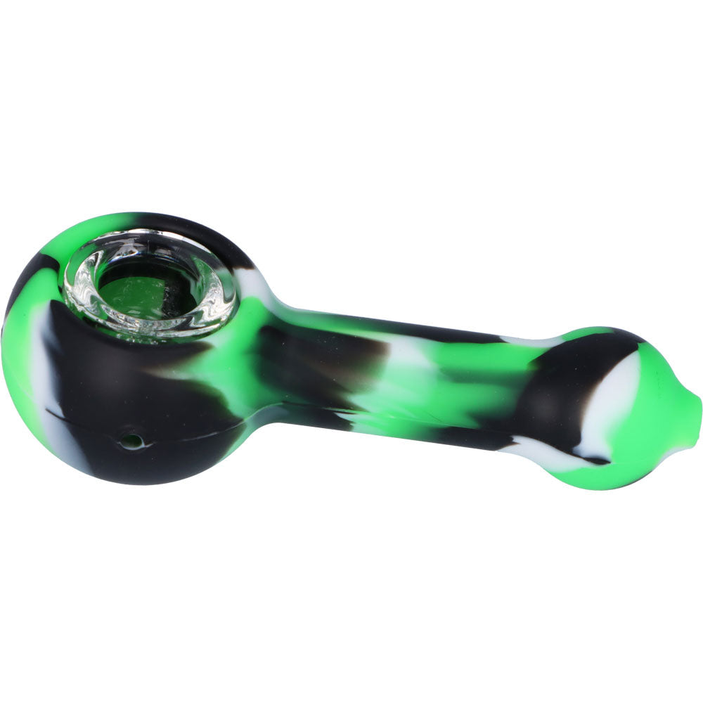 Silicone Spoon Pipe with Glass Bowl | 4.5 Inch | Green/Black | side view 2
