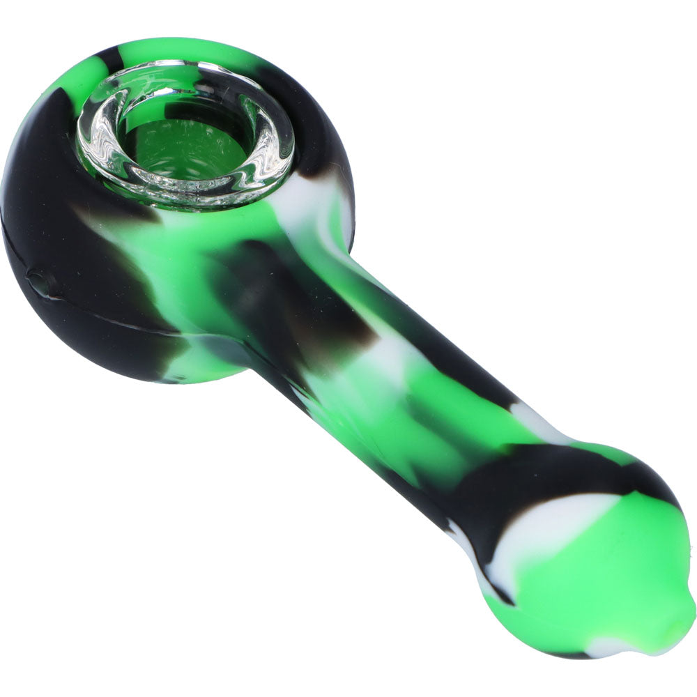 Silicone Spoon Pipe with Glass Bowl | 4.5 Inch | Green/Black | side view 3