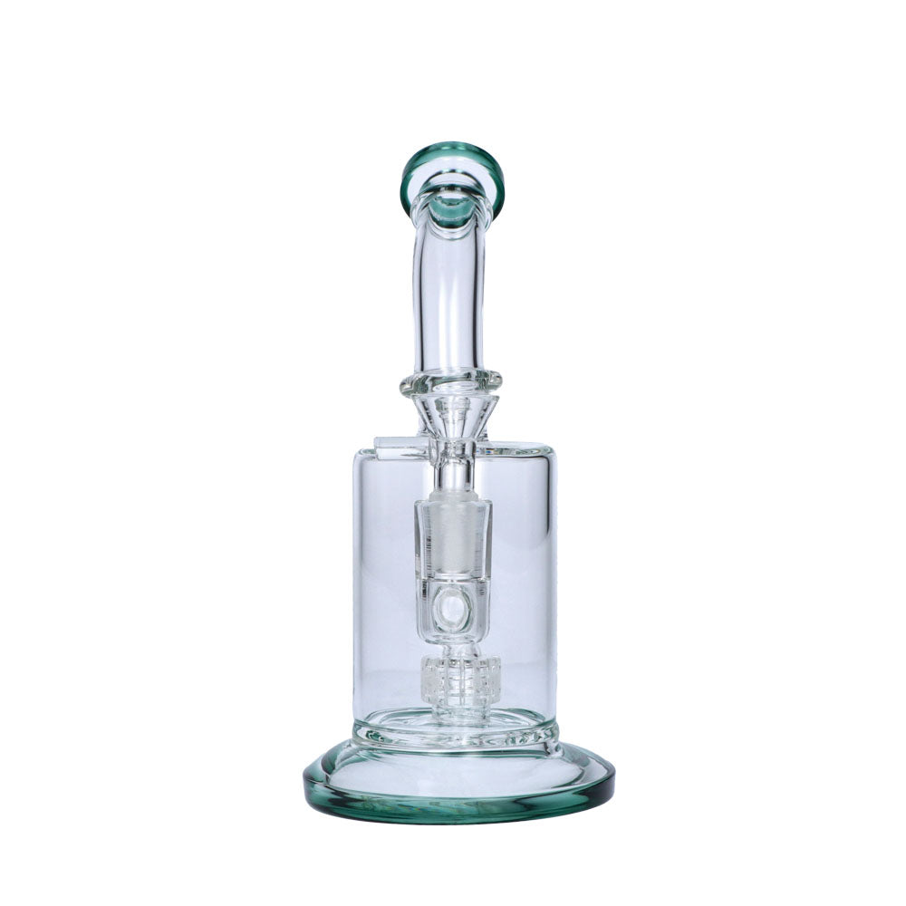 Glass Glycerine Beaker Bubbler with Drum Percolator | Teal | front view