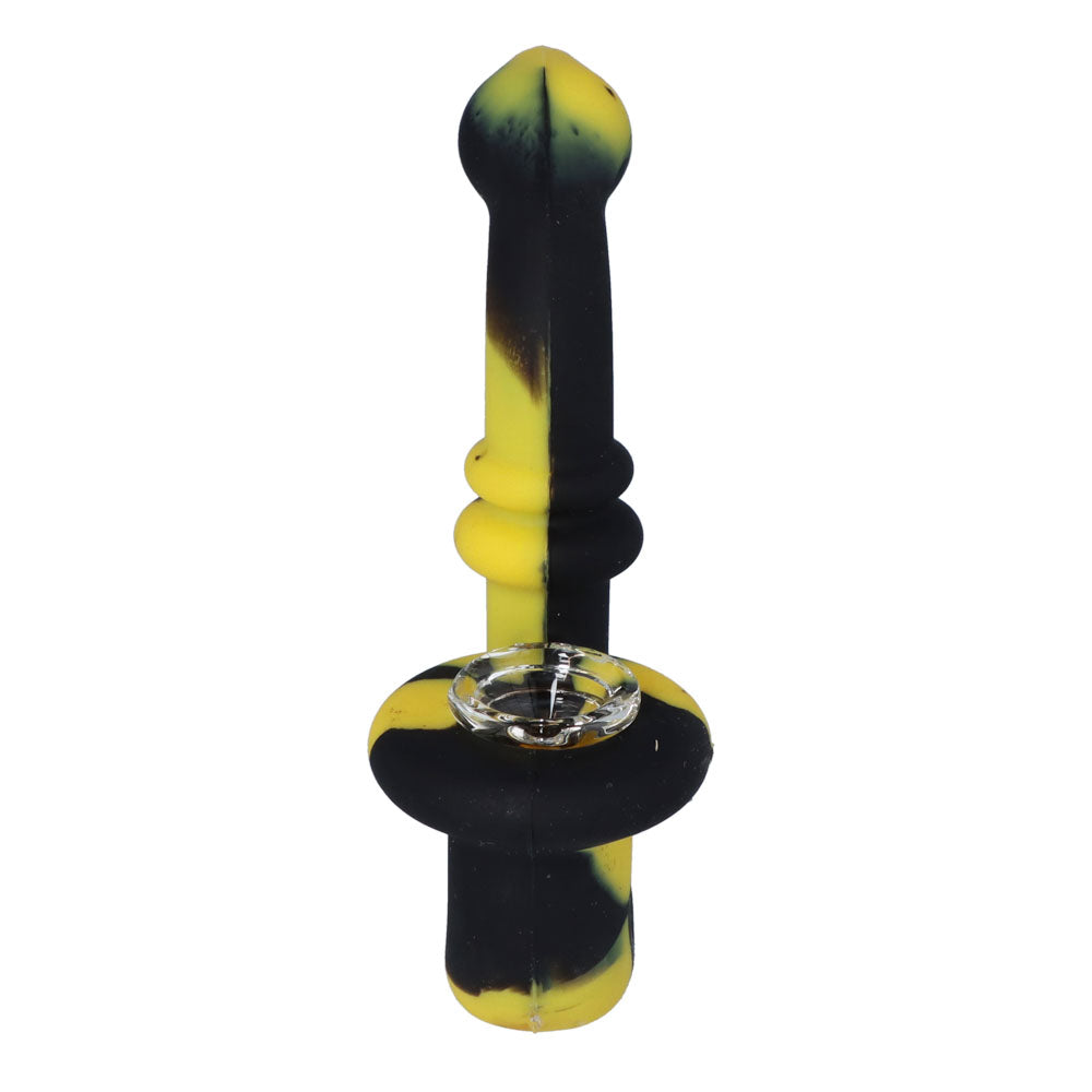 Silicone Sherlock Pipe with Glass Bowl | Random Color | Black/Yellow | front view