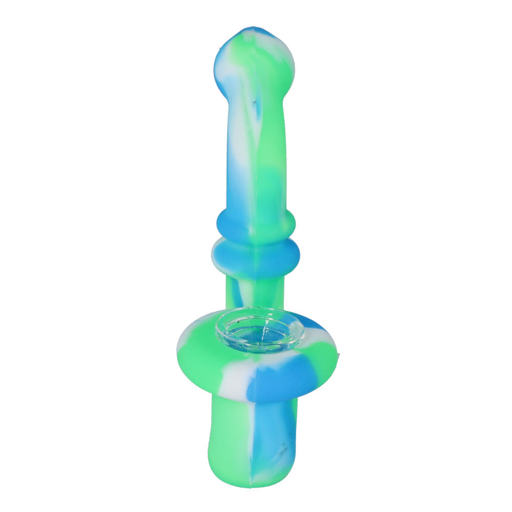 Silicone Sherlock Pipe with Glass Bowl | Random Color | Blue/Green | front view