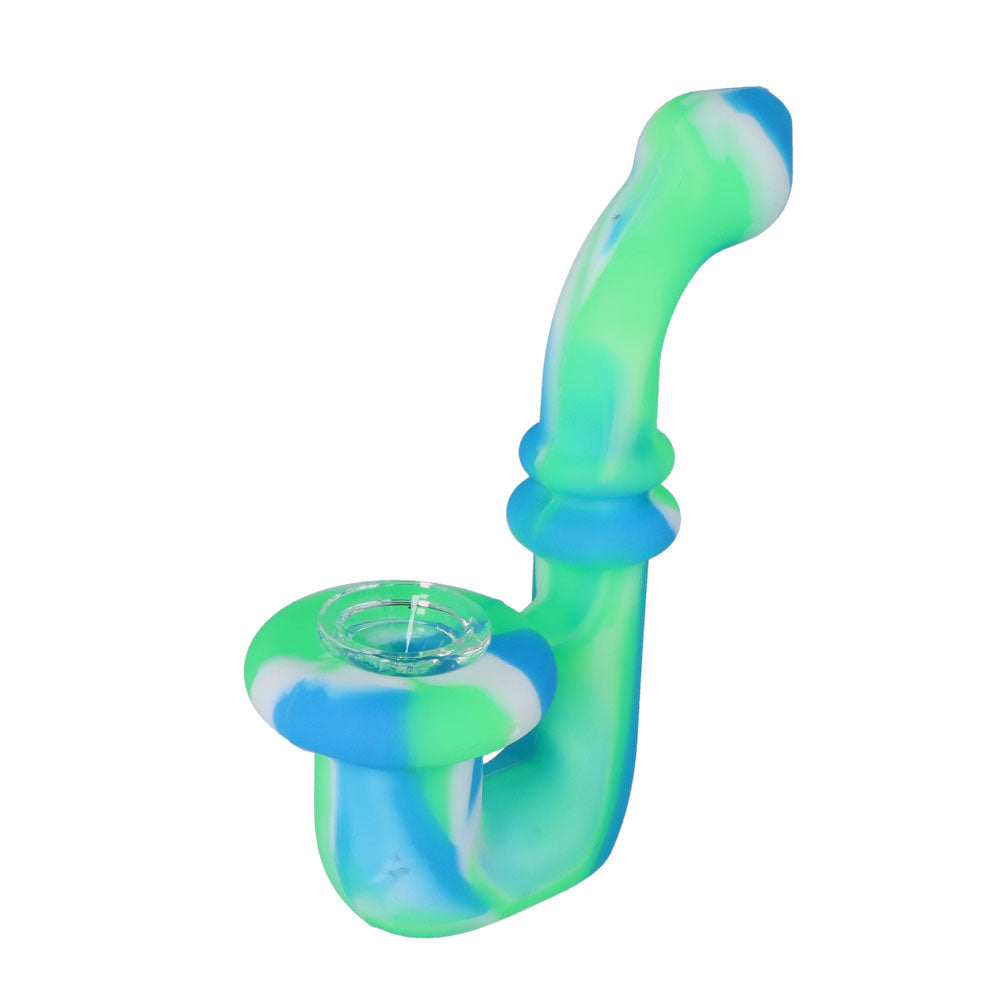 Silicone Sherlock Pipe with Glass Bowl | Random Color | Blue/Green | side view 1