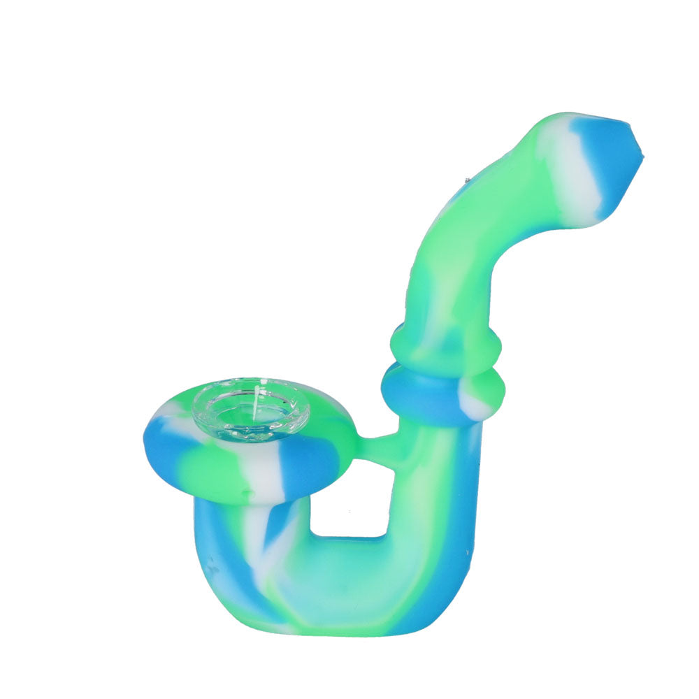 Silicone Sherlock Pipe with Glass Bowl | Random Color | Blue/Green | side view 2