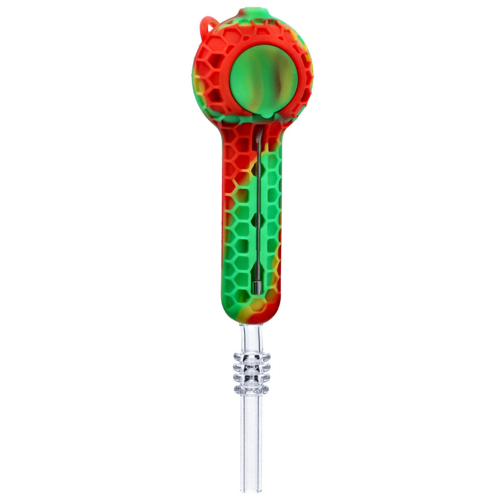 Silicone Spoon Pipe with Glass Bowl and Cap | 4 Inch | Rasta | bottom view