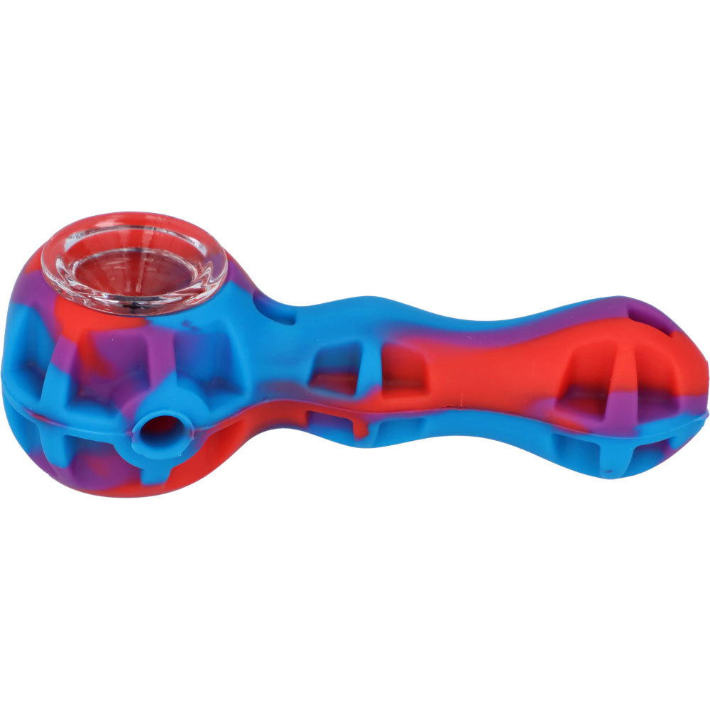 Silicone 2 in 1 Pipe with Metal Dab Tool | Random Color | Blue/Red/Purple | side view 2