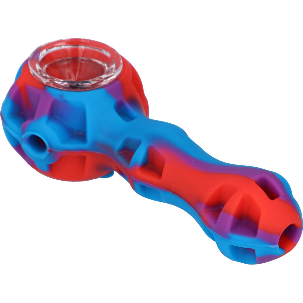 Silicone 2 in 1 Pipe with Metal Dab Tool | Random Color | Blue/Red/Purple | side view 3