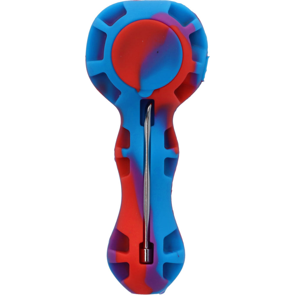 Silicone 2 in 1 Pipe with Metal Dab Tool | Random Color | Blue/Red/Purple | bottom view