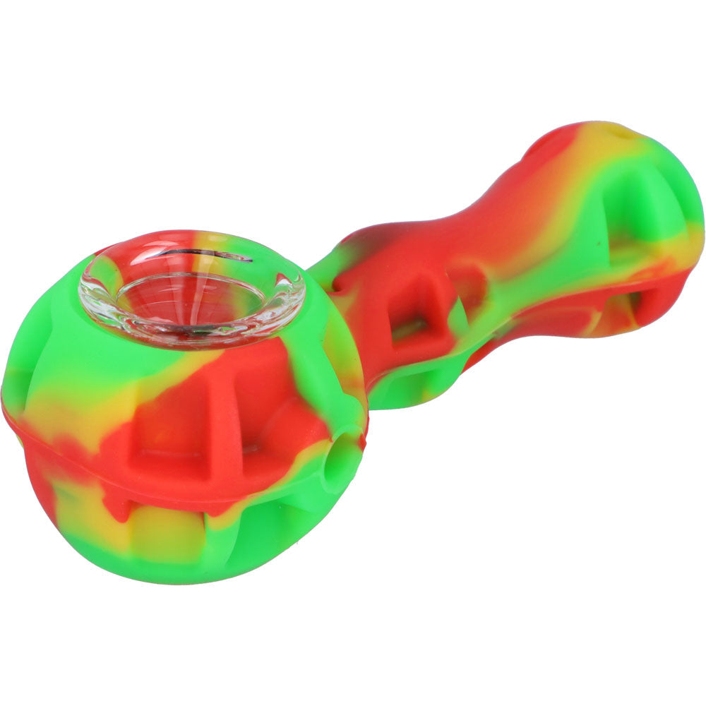 Silicone 2 in 1 Pipe with Metal Dab Tool | Random Color | Rasta | side view 1