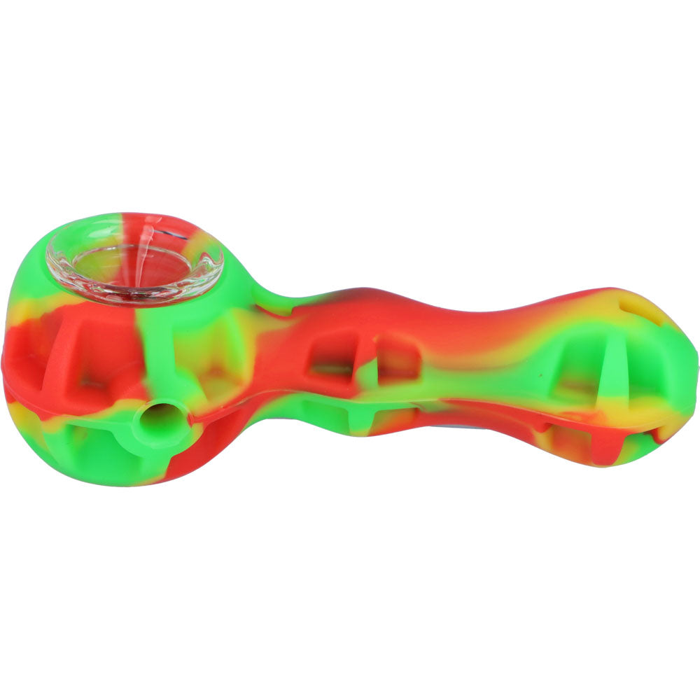 Silicone 2 in 1 Pipe with Metal Dab Tool | Random Color | Rasta | side view 2