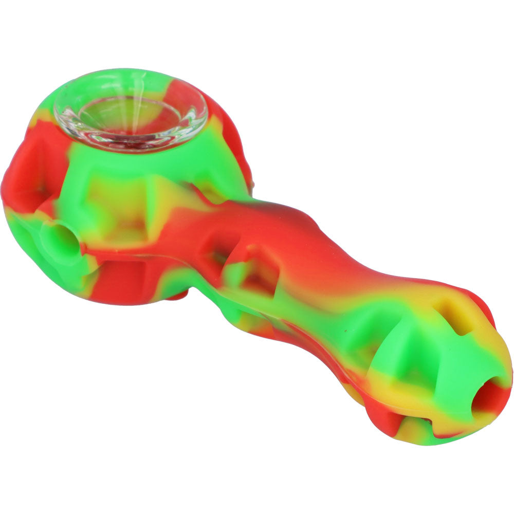 Silicone 2 in 1 Pipe with Metal Dab Tool | Random Color | Rasta | side view 3