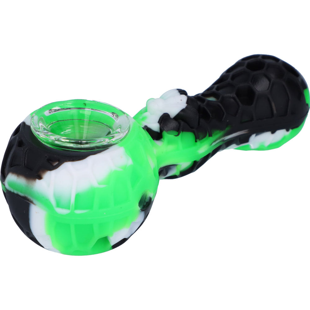 Silicone Spoon Pipe with Glass Bowl | 4.5 Inch | Random Multi-Colored | Green | side view 1