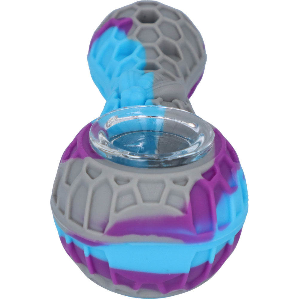 Silicone Spoon Pipe with Glass Bowl | 4.5 Inch | Random Multi-Colored | Grey | front view