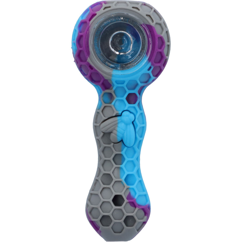 Silicone Spoon Pipe with Glass Bowl | 4.5 Inch | Random Multi-Colored | Grey | top view