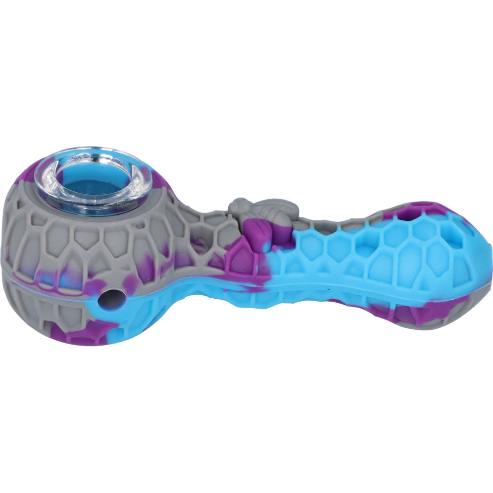 Silicone Random Color Spoon Pipe with Glass Bowl | 4.5 Inch | Grey | side view 2