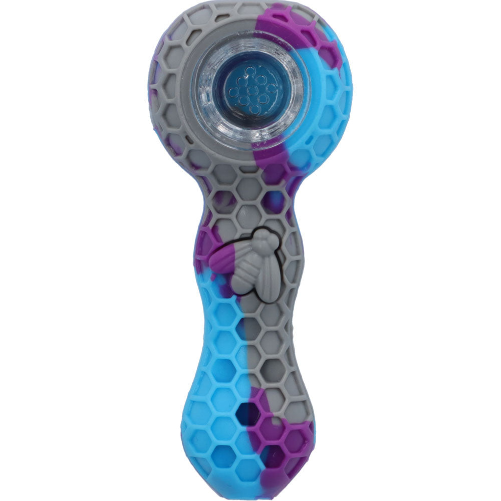 Silicone Random Color Spoon Pipe with Glass Bowl | 4.5 Inch | Grey | top view