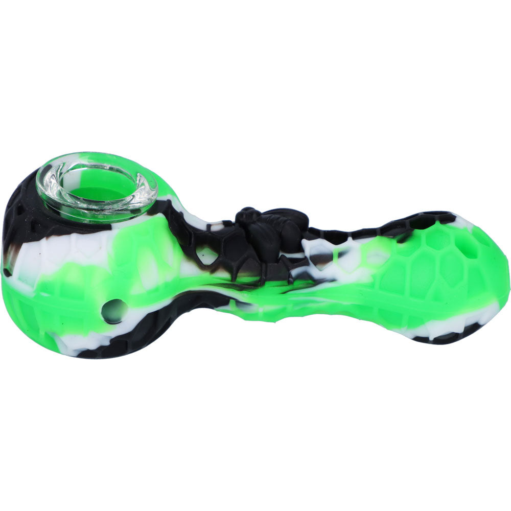 Silicone Random Color Spoon Pipe with Glass Bowl | 4.5 Inch | Green | side view 2