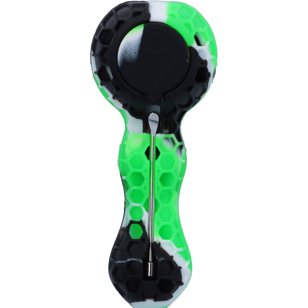Silicone Random Color Spoon Pipe with Glass Bowl | 4.5 Inch | Green | bottom view