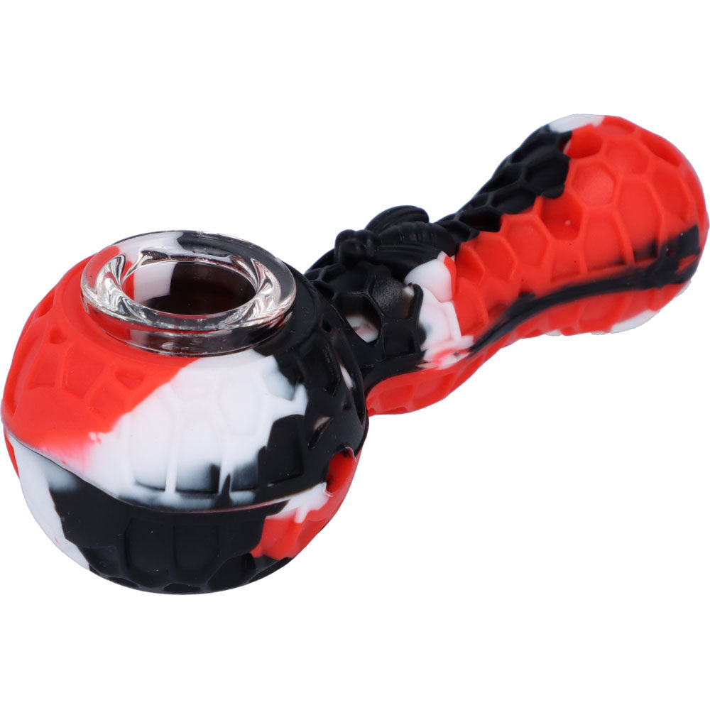 Silicone Random Color Spoon Pipe with Glass Bowl | 4.5 Inch | Red | side view 1