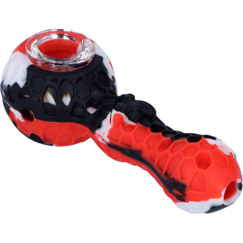 Silicone Random Color Spoon Pipe with Glass Bowl | 4.5 Inch | Red | side view 3