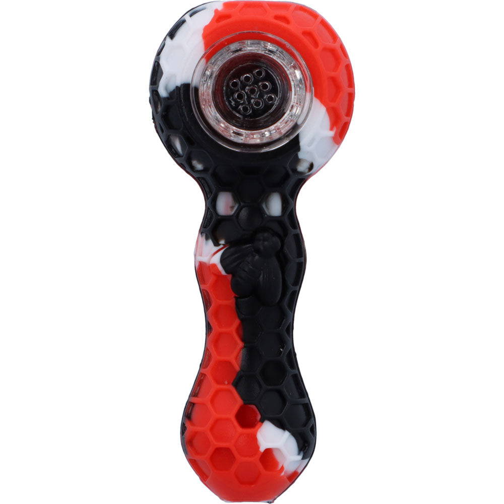 Silicone Random Color Spoon Pipe with Glass Bowl | 4.5 Inch | Red | top view