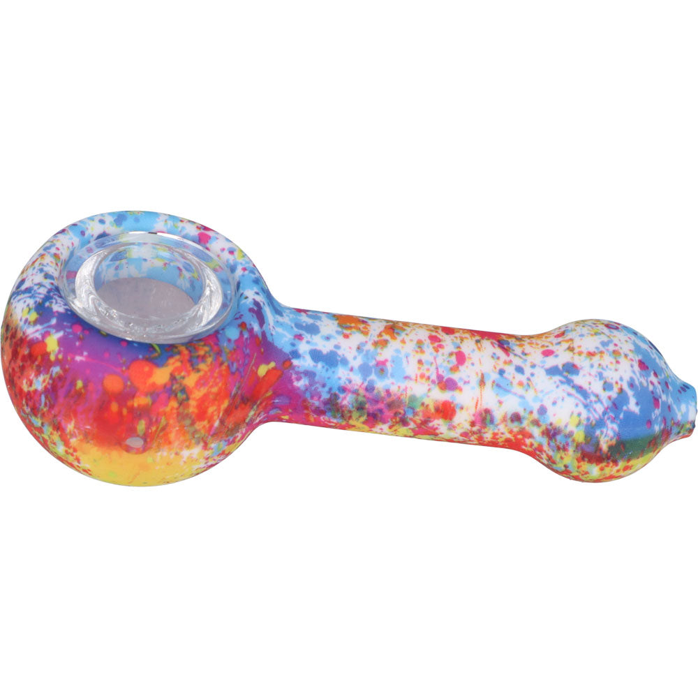 Silicone Spoon Pipe with Glass Bowl | Random Multi-Color | 4.5 Inch | Paint | side view 2
