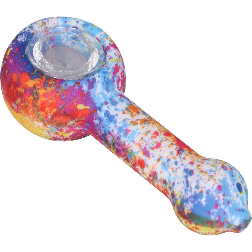 Silicone Spoon Pipe with Glass Bowl | Random Multi-Color | 4.5 Inch | Paint | side view 3