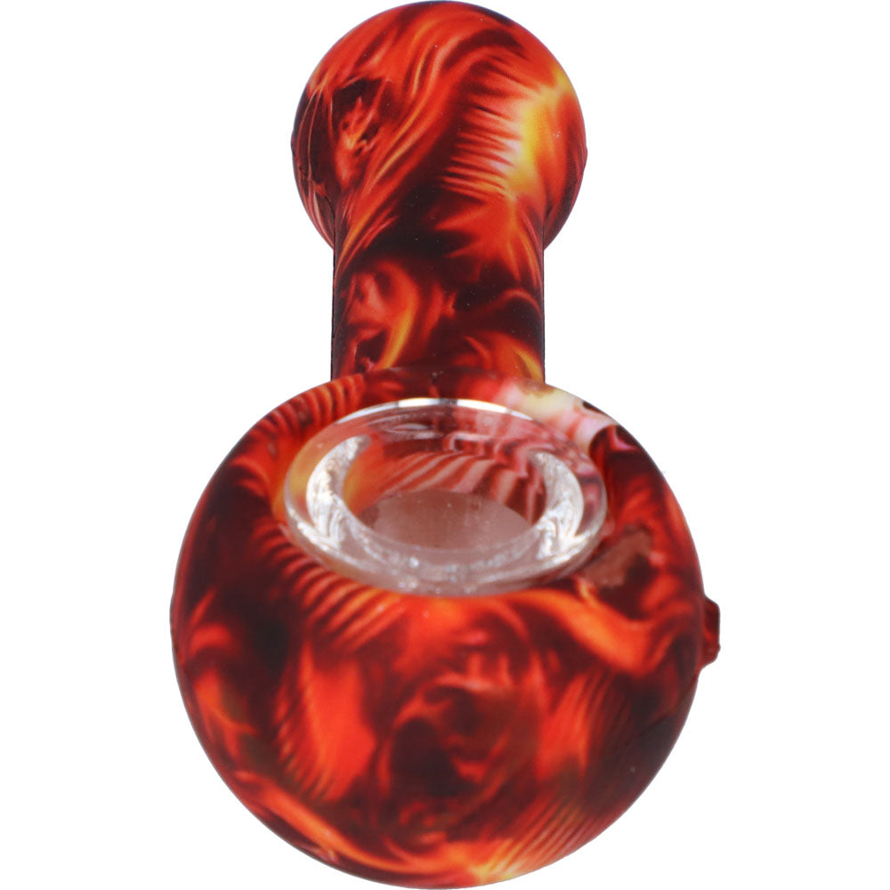 Silicone Spoon Pipe with Glass Bowl | Random Multi-Color | 4.5 Inch | Flames | front view