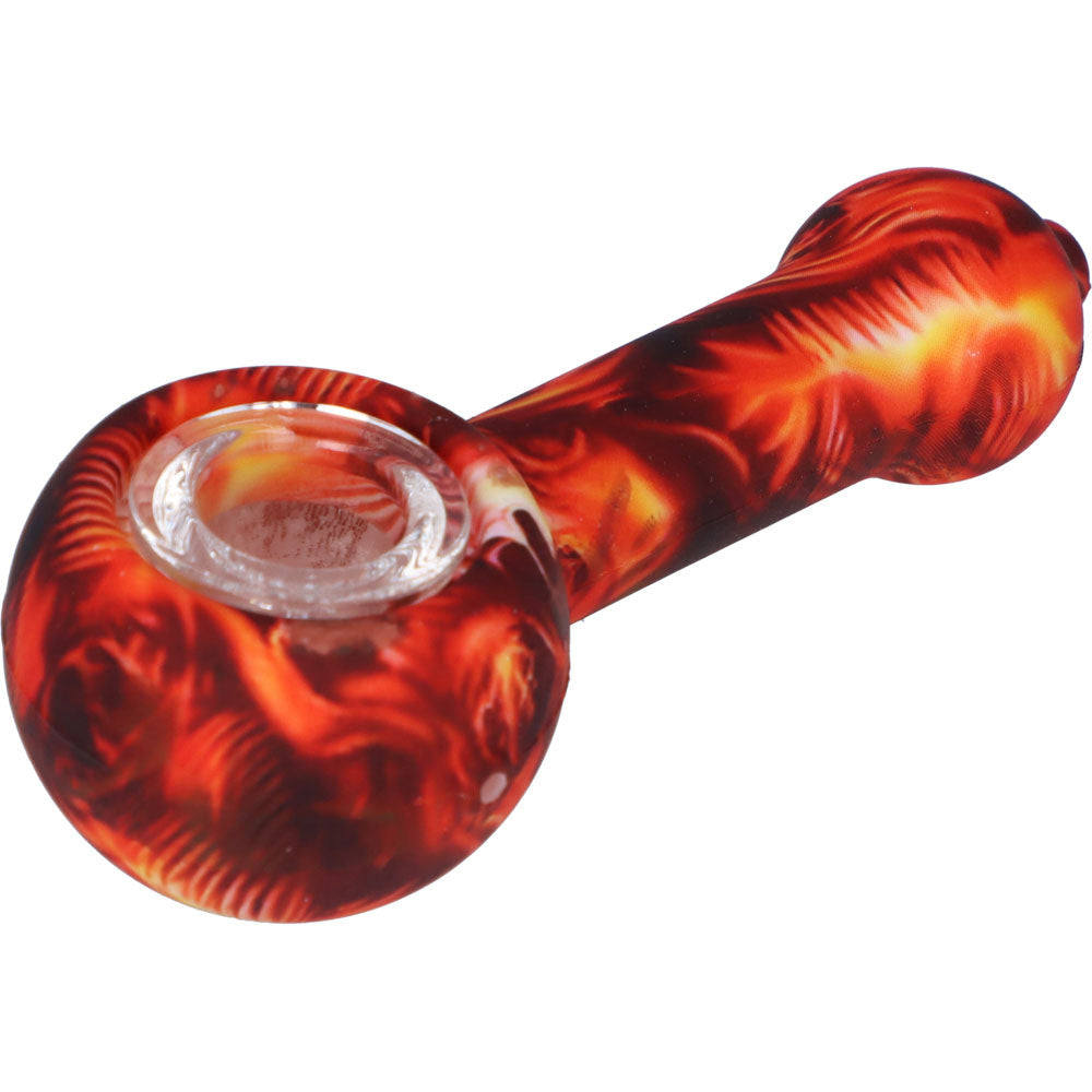 Silicone Spoon Pipe with Glass Bowl | Random Multi-Color | 4.5 Inch | Flames | side view 1