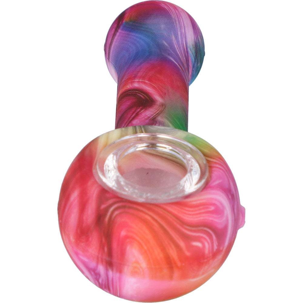 Silicone Spoon Pipe with Glass Bowl | Random Multi-Color | 4.5 Inch | Swirl | front view