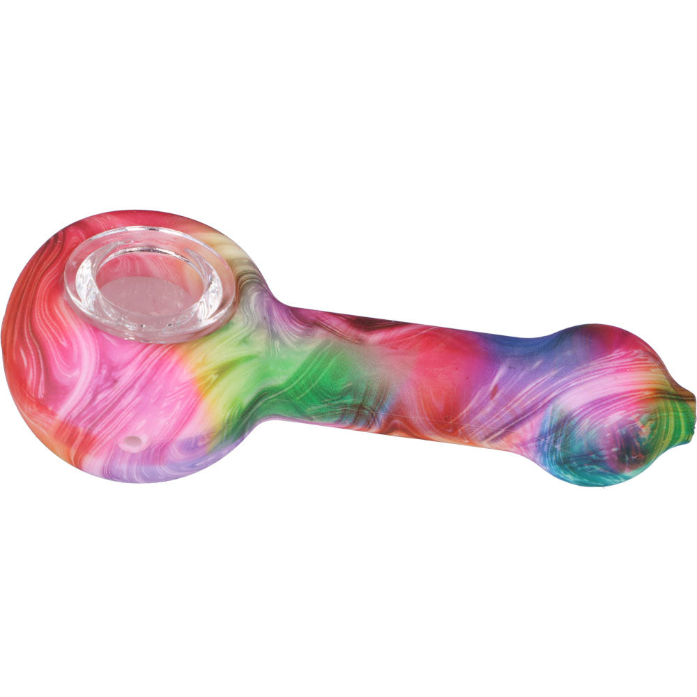 Silicone Spoon Pipe with Glass Bowl | Random Multi-Color | 4.5 Inch | Swirl | side view 2