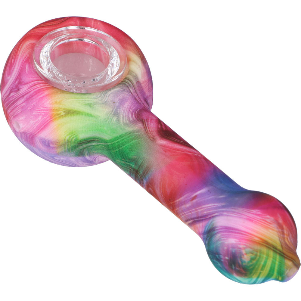 Silicone Spoon Pipe with Glass Bowl | Random Multi-Color | 4.5 Inch | Swirl | side view 3