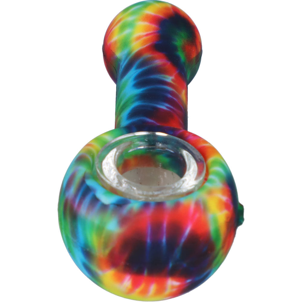 Silicone Spoon Pipe with Glass Bowl | Random Multi-Color | 4.5 Inch | Tie Dye | front view