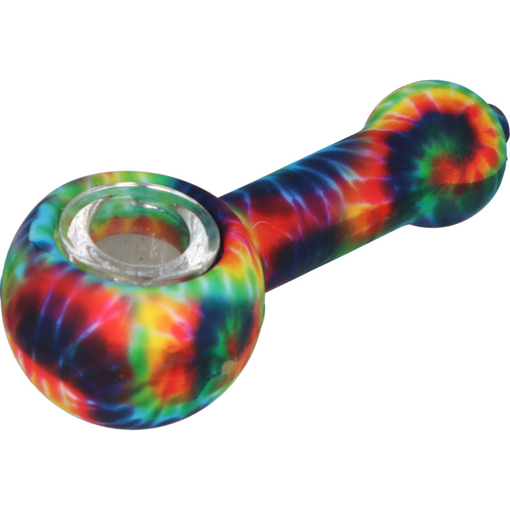Silicone Spoon Pipe with Glass Bowl | Random Multi-Color | 4.5 Inch | Tie Dye | side view 1