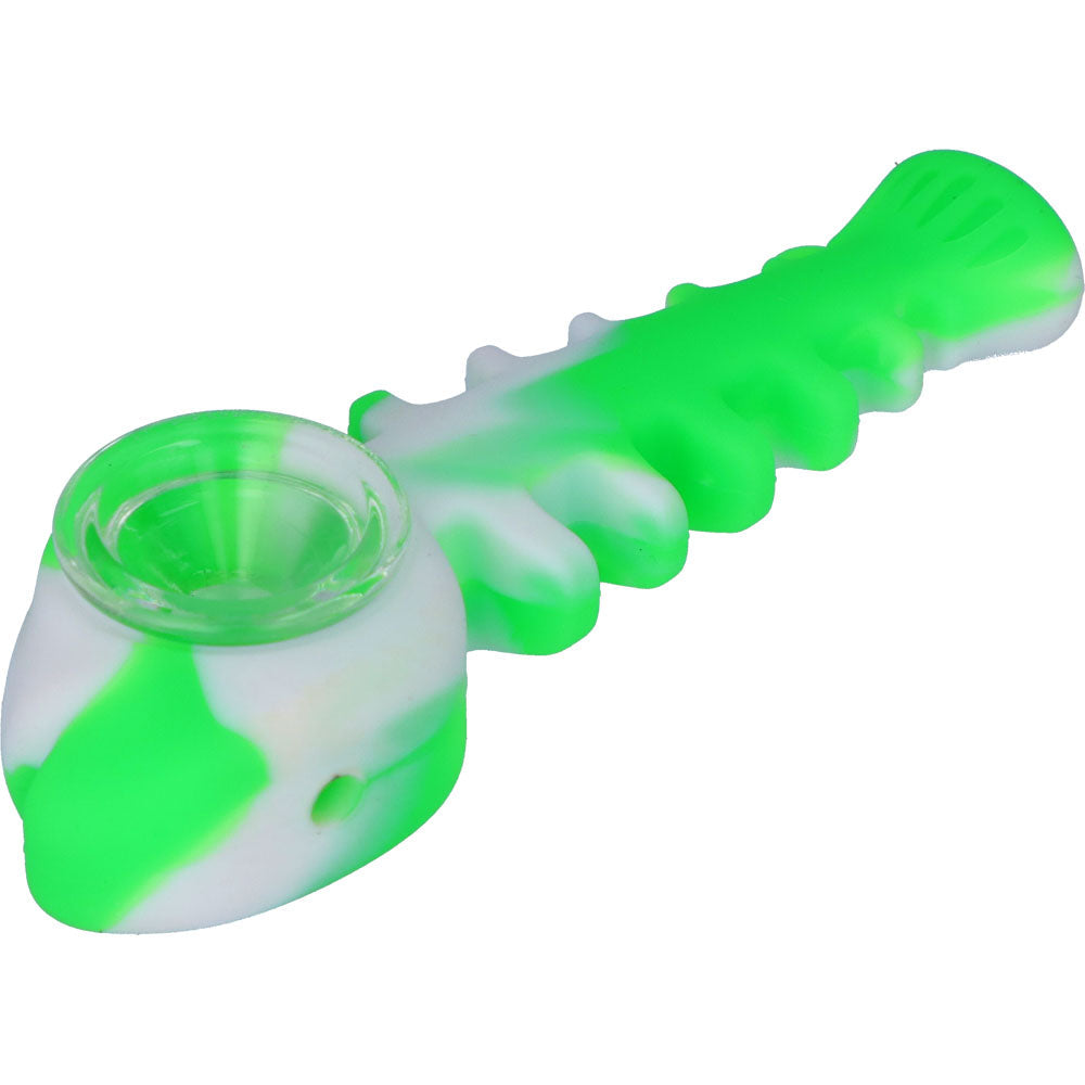 Silicone Fish Bone Hand Pipe with Glass Bowl  | Green  | side view 4