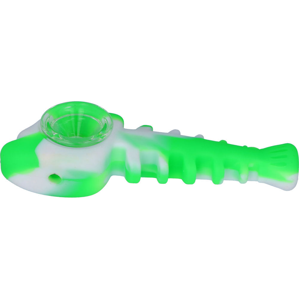 Silicone Fish Bone Hand Pipe with Glass Bowl  | Green  | side view 2