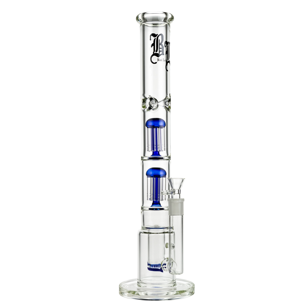 Black Leaf Glass Straight Double 6-Arm Tree Percolator Ice Bong