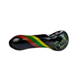 G-Spot Glass Spoon Pipe - Black with Rasta Stripes - Side view 1